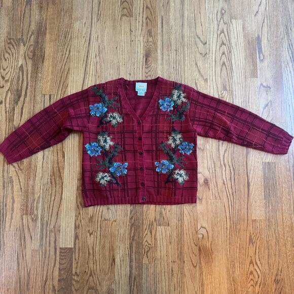 VTG Talbots Petites Womens PS Hand Knit Button Fall Cardigan Sweater Floral 90's - Picture 14 of 16